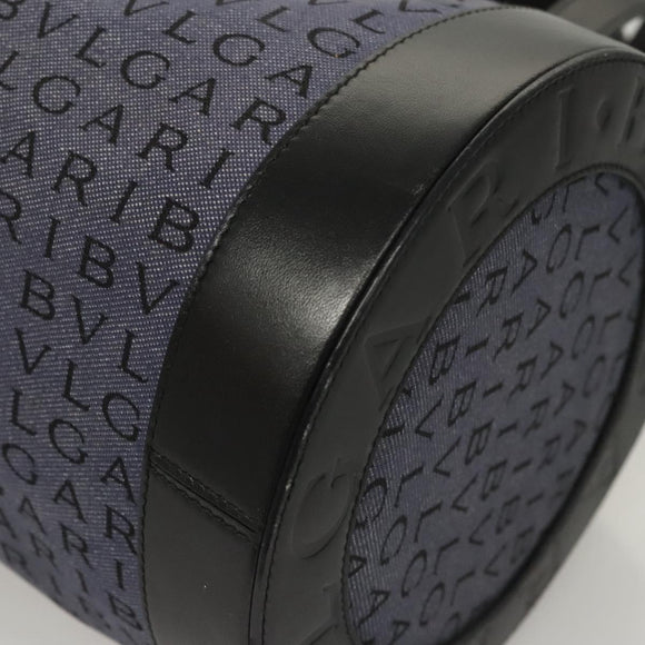 BVLGARI Hand Bag Canvas Navy Gold Auth 121454