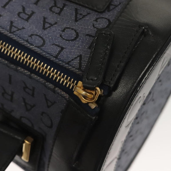 BVLGARI Hand Bag Canvas Navy Gold Auth 121454