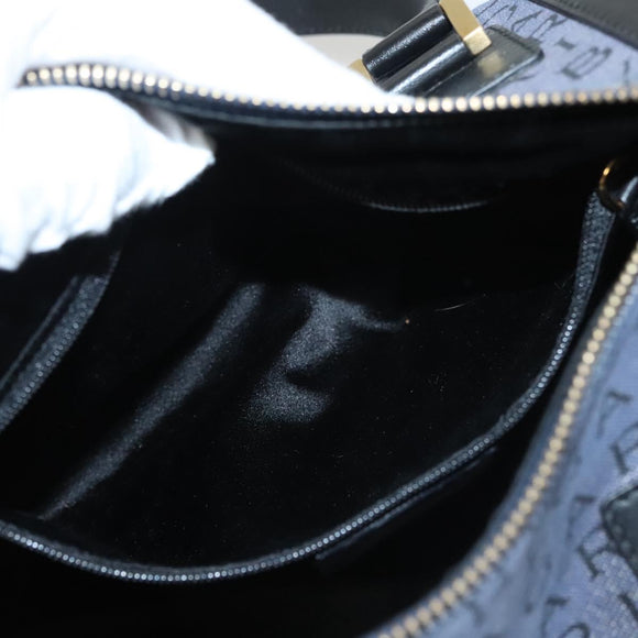 BVLGARI Hand Bag Canvas Navy Gold Auth 121454