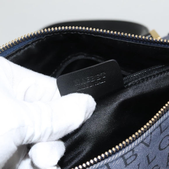 BVLGARI Hand Bag Canvas Navy Gold Auth 121454