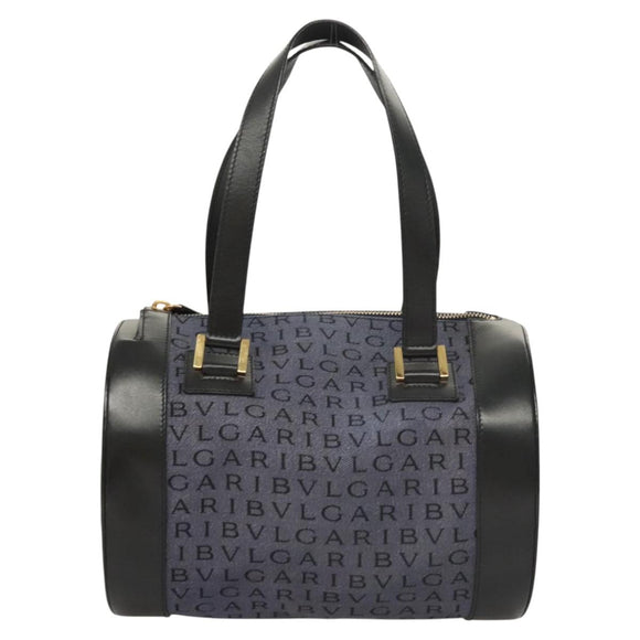 BVLGARI Hand Bag Canvas Navy Gold Auth 121454