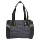 BVLGARI Hand Bag Canvas Navy Gold Auth 121454-2