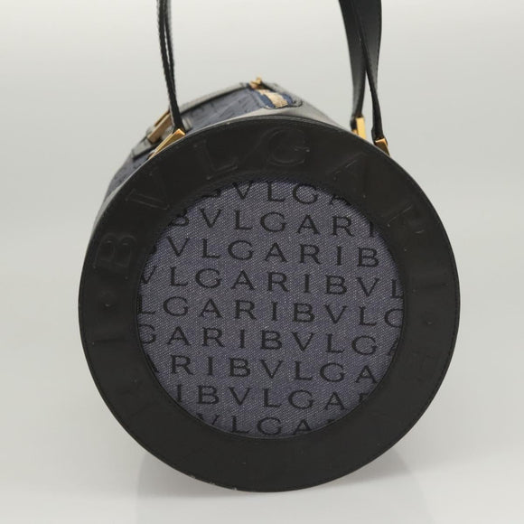 BVLGARI Hand Bag Canvas Navy Gold Auth 121454