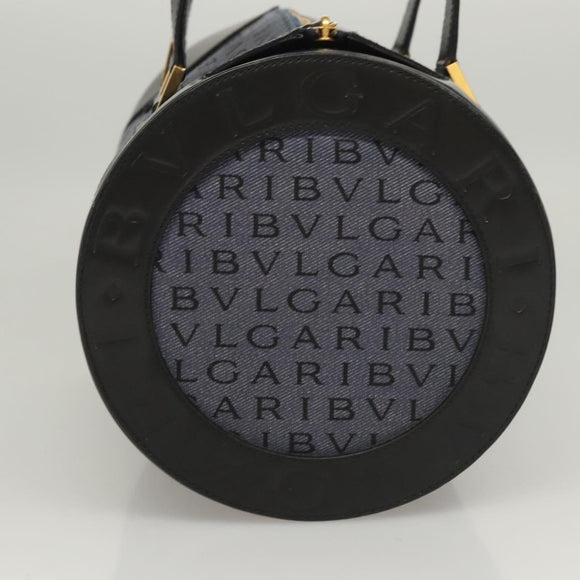 BVLGARI Hand Bag Canvas Navy Gold Auth 121454