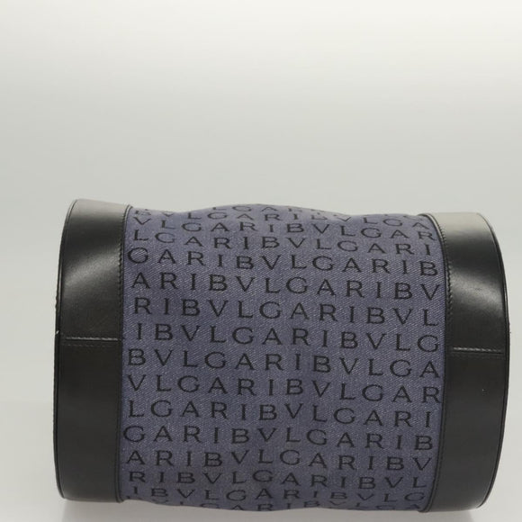 BVLGARI Hand Bag Canvas Navy Gold Auth 121454