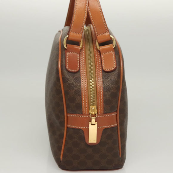 CELINE Macadam Canvas Hand Bag PVC Leather Brown Gold Auth 121455