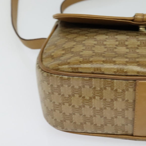 CELINE Macadam Canvas Shoulder Bag Beige Gold Auth 121456