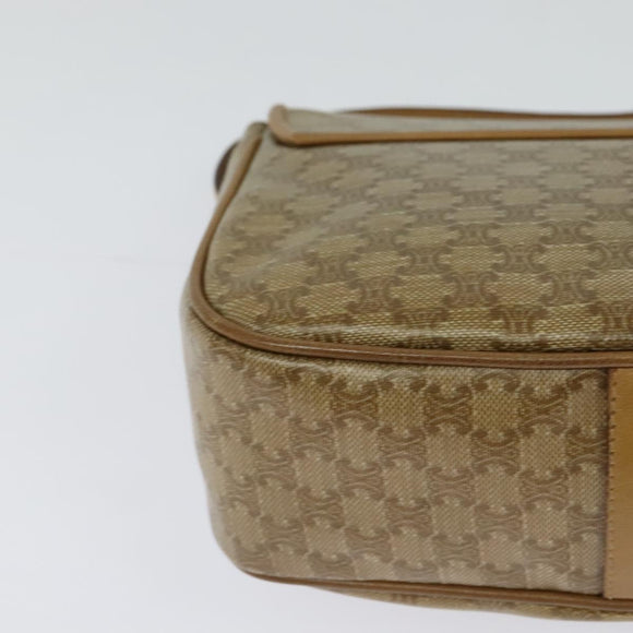 CELINE Macadam Canvas Shoulder Bag Beige Gold Auth 121456