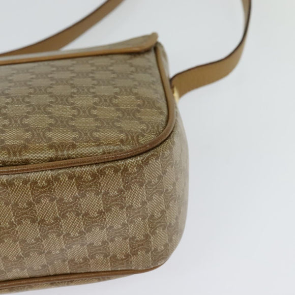 CELINE Macadam Canvas Shoulder Bag Beige Gold Auth 121456