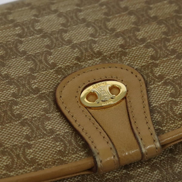 CELINE Macadam Canvas Shoulder Bag Beige Gold Auth 121456