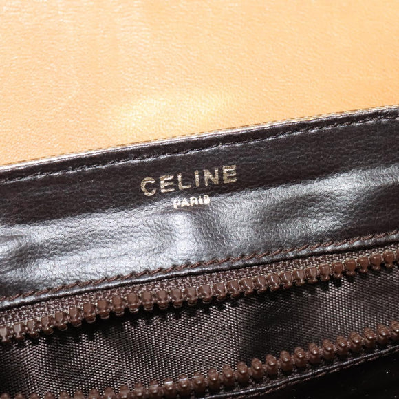 CELINE Macadam Canvas Shoulder Bag Beige Gold Auth 121456