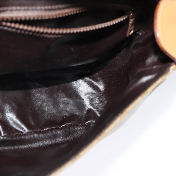 CELINE Macadam Canvas Shoulder Bag Beige Gold Auth 121456