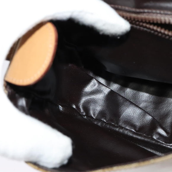 CELINE Macadam Canvas Shoulder Bag Beige Gold Auth 121456