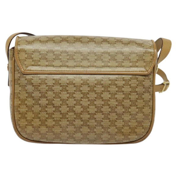 CELINE Macadam Canvas Shoulder Bag Beige Gold Auth 121456