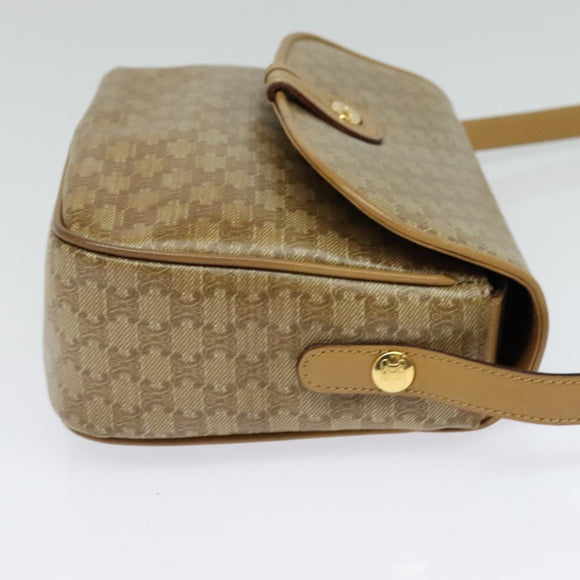 CELINE Macadam Canvas Shoulder Bag Beige Gold Auth 121456