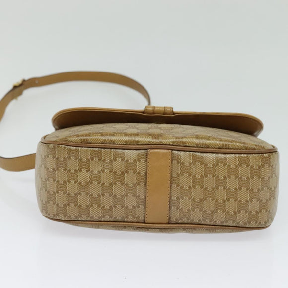 CELINE Macadam Canvas Shoulder Bag Beige Gold Auth 121456