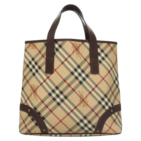 BURBERRY Nova Check Hand Bag PVC Beige Auth 121465