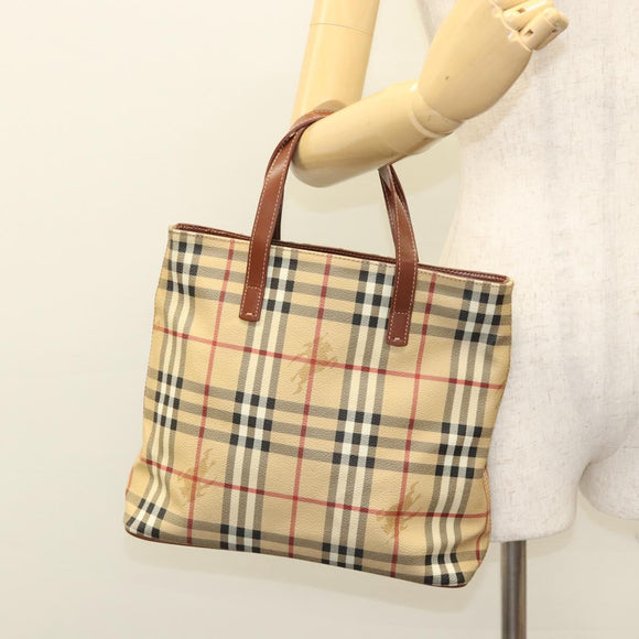 BURBERRY Nova Check Hand Bag PVC Beige Auth 121466