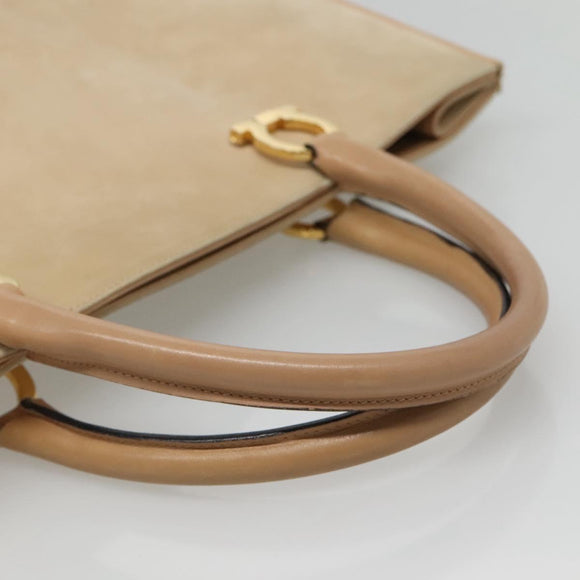 Salvatore Ferragamo Gancini Tote Bag Suede Beige Gold Auth 121469