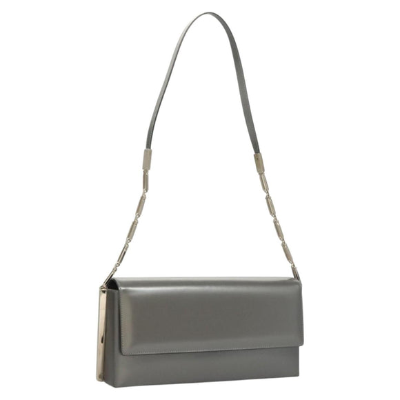 Salvatore Ferragamo Chain Shoulder Bag Patent leather Silver Auth 121470