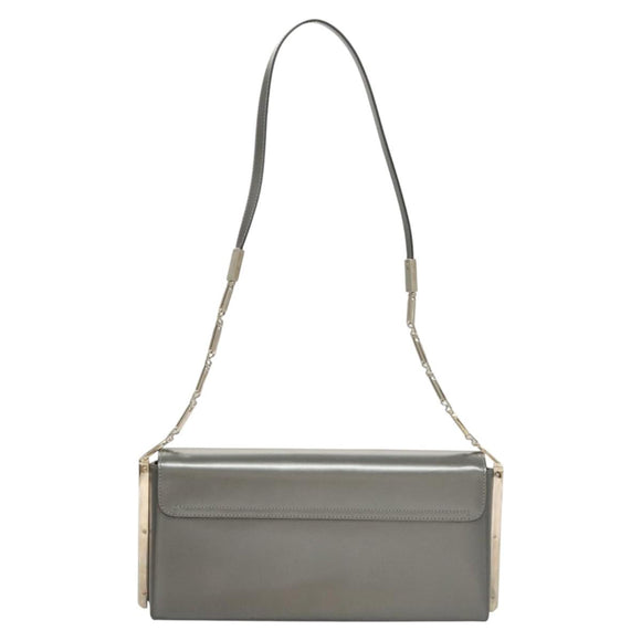 Salvatore Ferragamo Chain Shoulder Bag Patent leather Silver Auth 121470