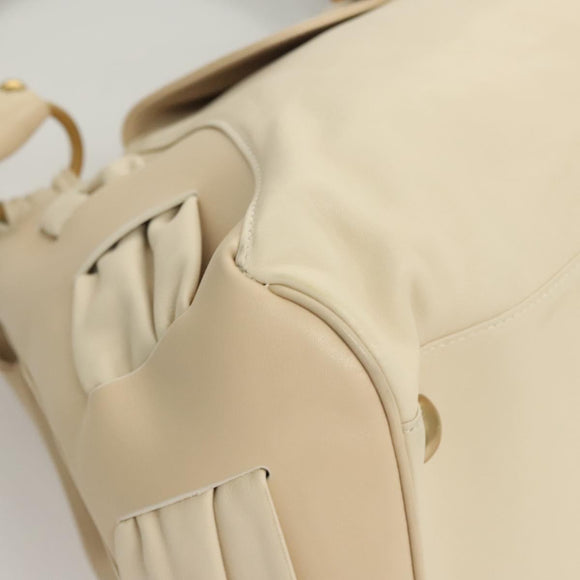 Salvatore Ferragamo Gancini Shoulder Bag Leather Ivory Gold Auth 121471