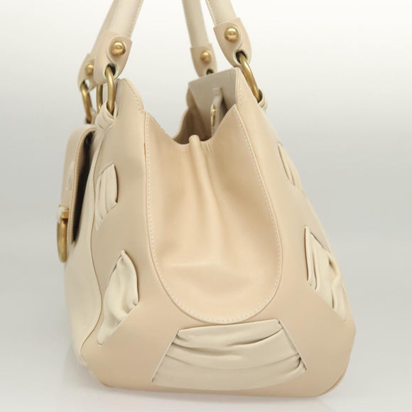 Salvatore Ferragamo Gancini Shoulder Bag Leather Ivory Gold Auth 121471