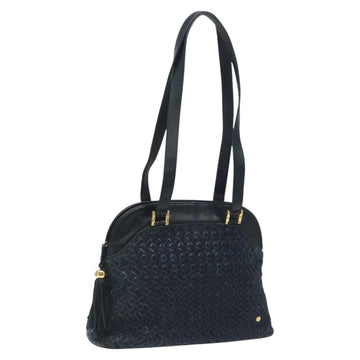 BALLY Shoulder Bag Leather Navy Gold Auth 121482