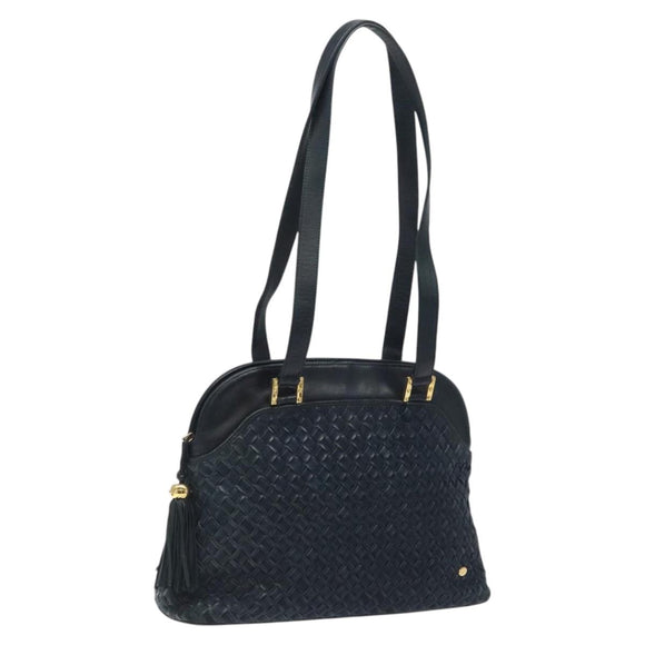 BALLY Shoulder Bag Leather Navy Gold Auth 121482