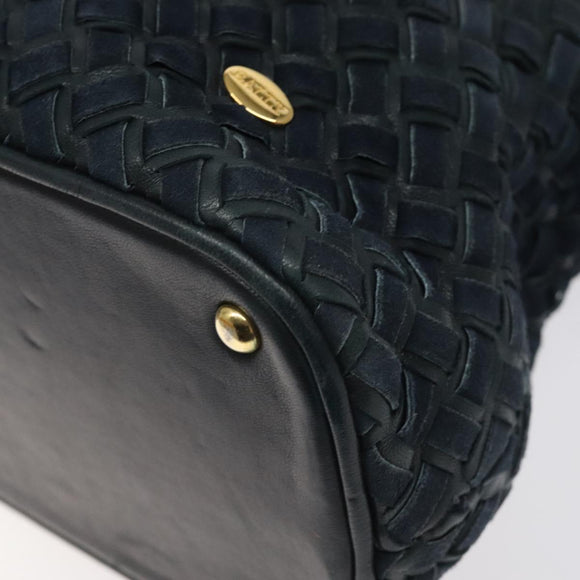 BALLY Shoulder Bag Leather Navy Gold Auth 121482