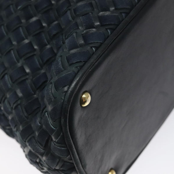 BALLY Shoulder Bag Leather Navy Gold Auth 121482