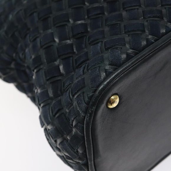 BALLY Shoulder Bag Leather Navy Gold Auth 121482