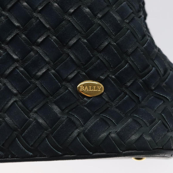 BALLY Shoulder Bag Leather Navy Gold Auth 121482