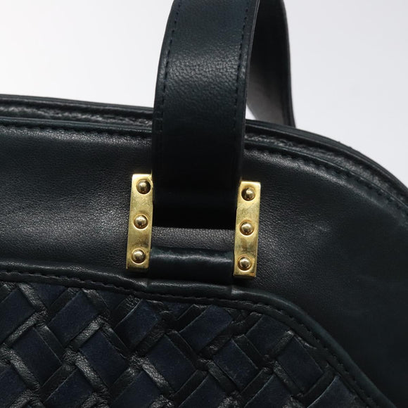BALLY Shoulder Bag Leather Navy Gold Auth 121482