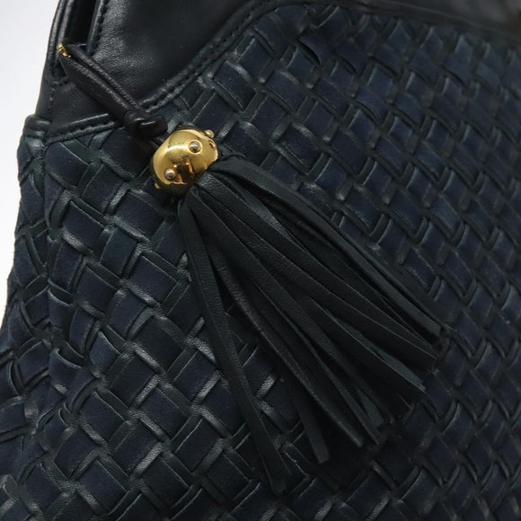 BALLY Shoulder Bag Leather Navy Gold Auth 121482