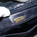BALLY Shoulder Bag Leather Navy Gold Auth 121482-17