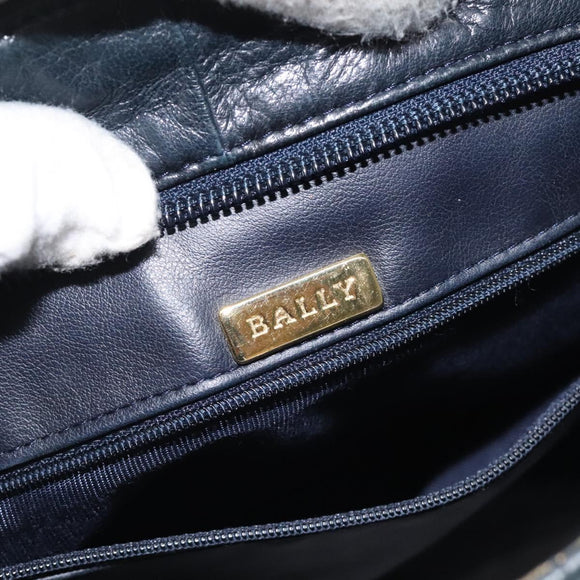 BALLY Shoulder Bag Leather Navy Gold Auth 121482