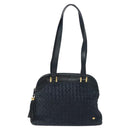 BALLY Shoulder Bag Leather Navy Gold Auth 121482-2