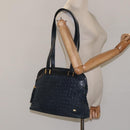 BALLY Shoulder Bag Leather Navy Gold Auth 121482-22