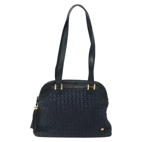 BALLY Shoulder Bag Leather Navy Gold Auth 121482