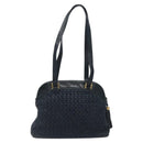 BALLY Shoulder Bag Leather Navy Gold Auth 121482-2