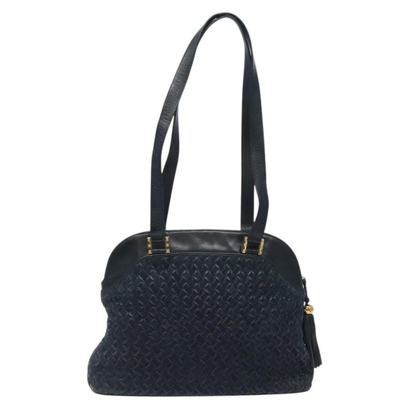 BALLY Shoulder Bag Leather Navy Gold Auth 121482