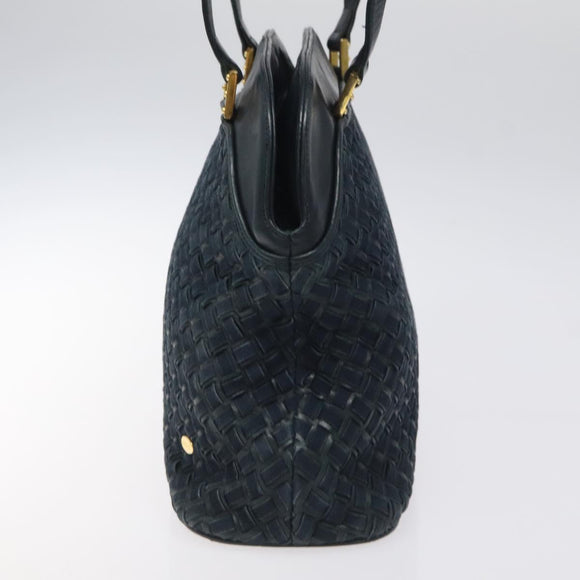 BALLY Shoulder Bag Leather Navy Gold Auth 121482