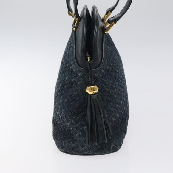 BALLY Shoulder Bag Leather Navy Gold Auth 121482