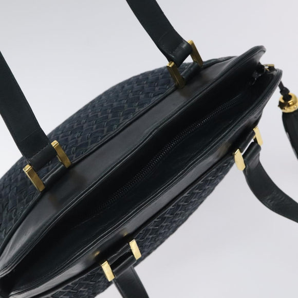 BALLY Shoulder Bag Leather Navy Gold Auth 121482