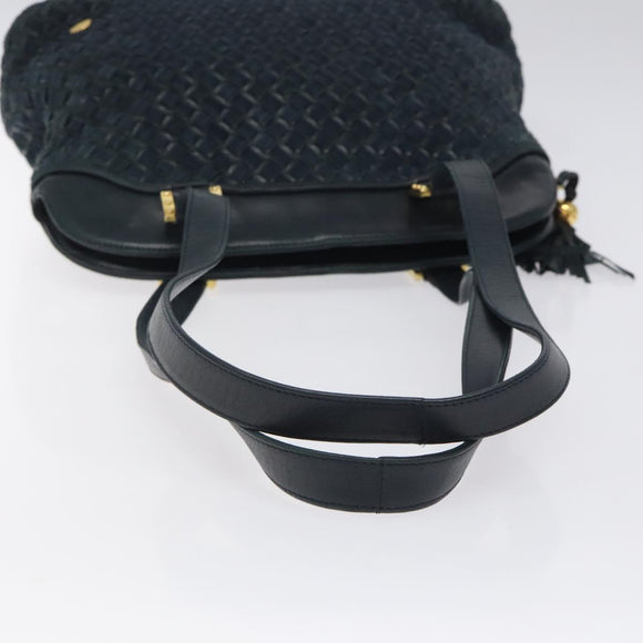 BALLY Shoulder Bag Leather Navy Gold Auth 121482