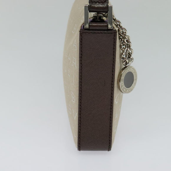 BVLGARI Shoulder Bag Canvas Ivory Silver Auth 121484