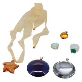 Baccarat Ring Glass 4Set Orange Green Auth 121496