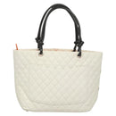 CHANEL Matelasse Cambon Line COCO Mark Tote Bag Lamb Skin White CC Auth 121507-2