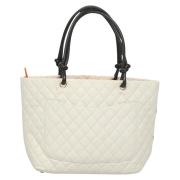 CHANEL Matelasse Cambon Line COCO Mark Tote Bag Lamb Skin White CC Auth 121507 - 0